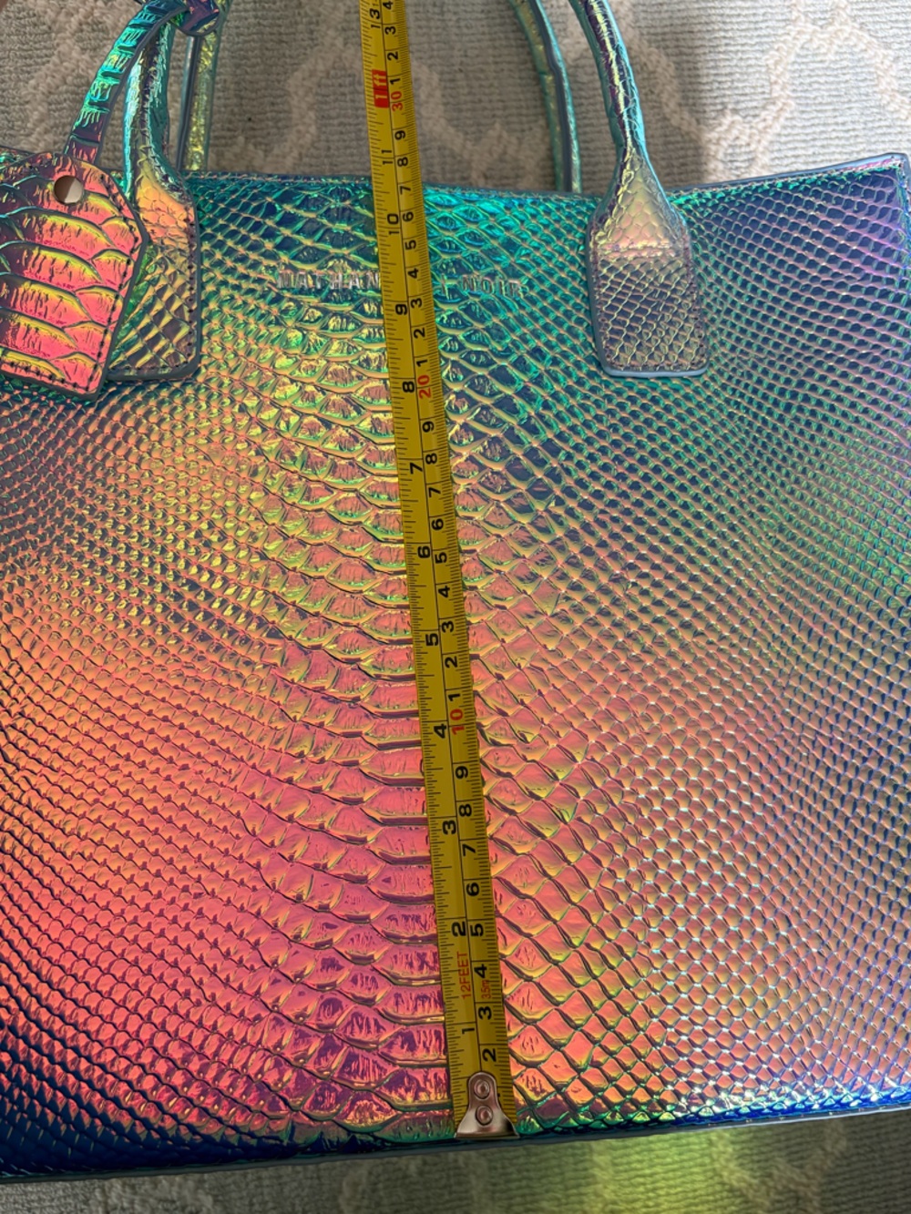 Nathaniel Noir Iridescent Purple Crocodile-Embossed Tote Bag - Picture 15 of 16